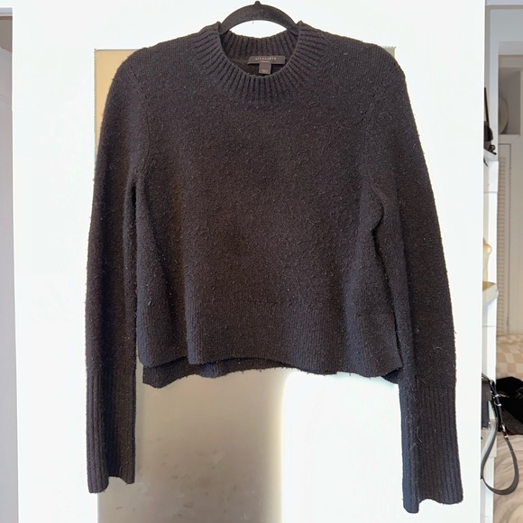 All Saints Black Mock Neck Sweater with Side Slits - Picture 2 of 7